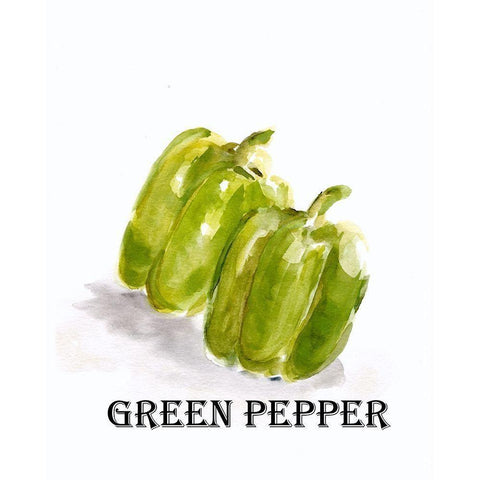 Veggie Sketch  VIII-Green Pepper Black Modern Wood Framed Art Print with Double Matting by Chapman, Marcy