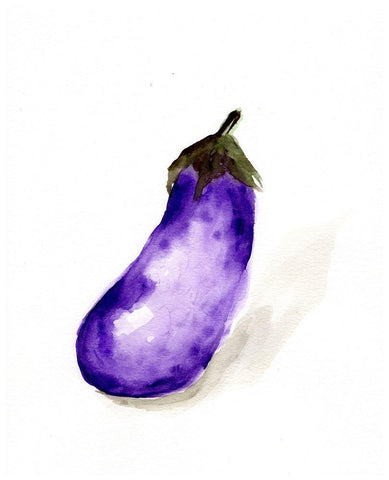 Veggie Sketch plain  VII-Eggplant White Modern Wood Framed Art Print with Double Matting by Chapman, Marcy