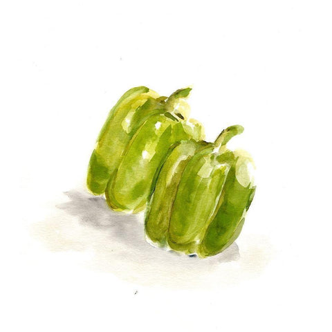 Veggie Sketch plain  VIII-Green Pepper White Modern Wood Framed Art Print by Chapman, Marcy