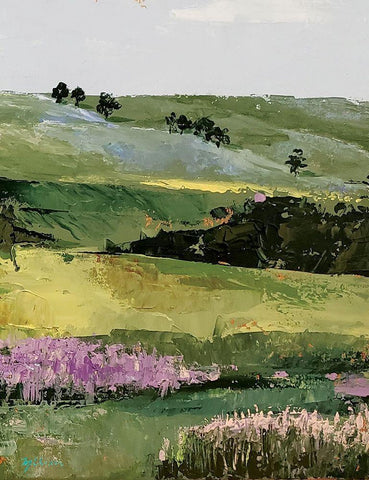 Flower Field portrait  II White Modern Wood Framed Art Print with Double Matting by Cusson, Marie Elaine