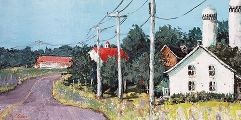 Country Road Farm White Modern Wood Framed Art Print with Double Matting by Cusson, Marie Elaine