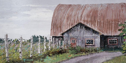 Barn Perspective Black Ornate Wood Framed Art Print with Double Matting by Cusson, Marie Elaine