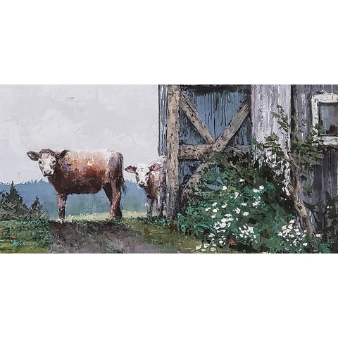 Cow Land White Modern Wood Framed Art Print by Cusson, Marie Elaine