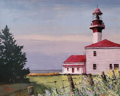 Lighthouse Point Black Ornate Wood Framed Art Print with Double Matting by Cusson, Marie Elaine