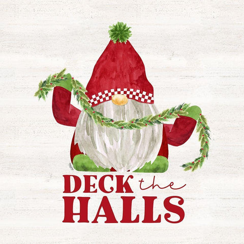 Gnome for Christmas Sentiment III-Deck the Halls White Modern Wood Framed Art Print with Double Matting by Reed, Tara