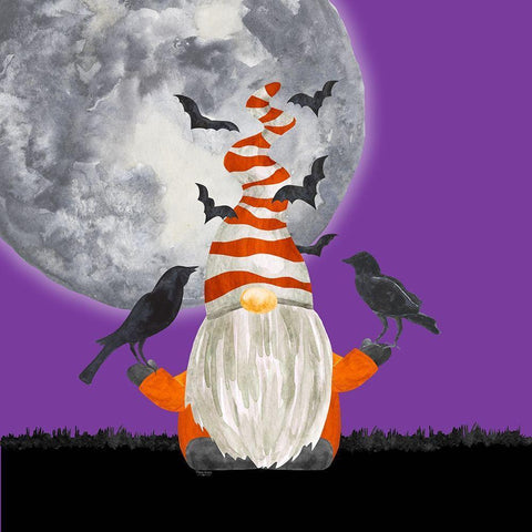 Gnomes of Halloween II-Bats White Modern Wood Framed Art Print by Reed, Tara