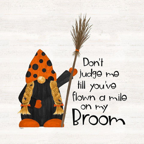 Gnomes of Halloween Sentiment V-Broom Black Modern Wood Framed Art Print with Double Matting by Reed, Tara