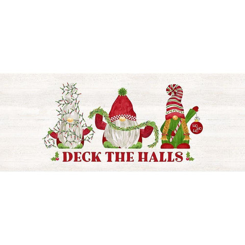 Gnome for Christmas Sentiment panel I-Deck the Halls Gold Ornate Wood Framed Art Print with Double Matting by Reed, Tara