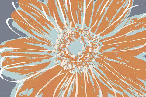 Flower Pop Sketch I-Blue and Orange White Modern Wood Framed Art Print with Double Matting by Cusson, Marie Elaine