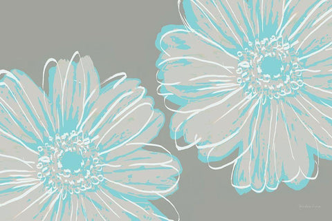 Flower Pop Sketch II-Blue and Taupe Black Ornate Wood Framed Art Print with Double Matting by Cusson, Marie Elaine