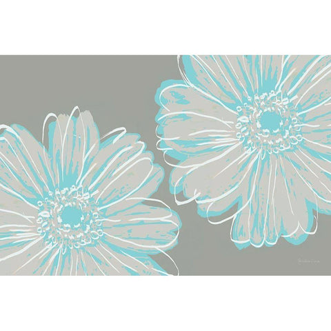 Flower Pop Sketch II-Blue and Taupe Black Modern Wood Framed Art Print with Double Matting by Cusson, Marie Elaine