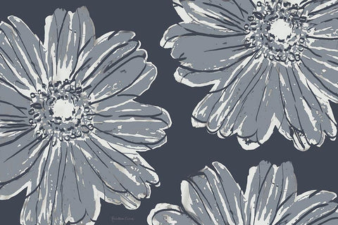 Flower Pop Sketch V-Shades of Grey Black Ornate Wood Framed Art Print with Double Matting by Cusson, Marie Elaine
