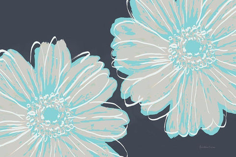 Flower Pop Sketch VI-Dark Blue BG White Modern Wood Framed Art Print with Double Matting by Cusson, Marie Elaine