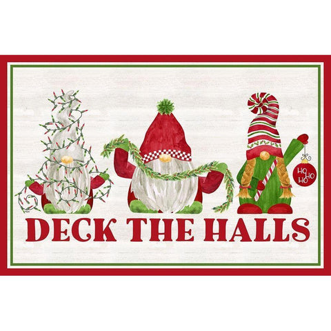 Gnome for Christmas Sentiment landscape-Deck the Halls Gold Ornate Wood Framed Art Print with Double Matting by Reed, Tara