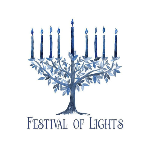 Festival of Lights IV-Menorah White Modern Wood Framed Art Print with Double Matting by Reed, Tara