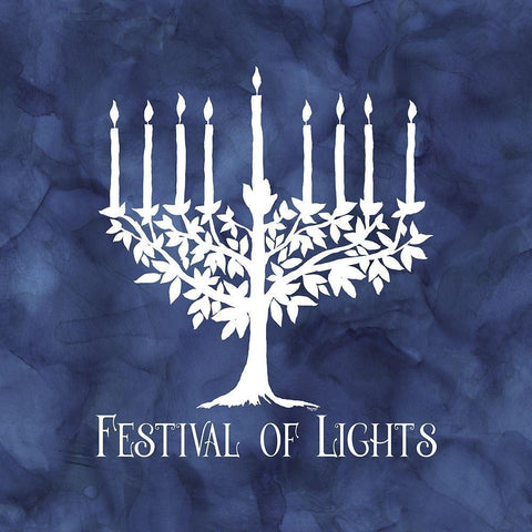 Festival of Lights blue IV-Menorah White Modern Wood Framed Art Print with Double Matting by Reed, Tara