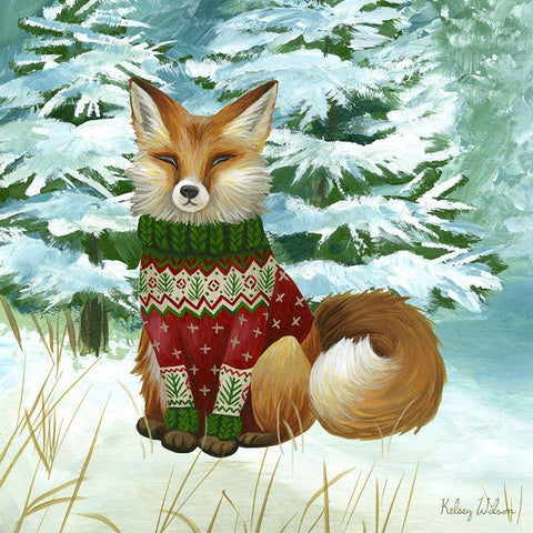 Winterscape II-Fox White Modern Wood Framed Art Print by Wilson, Kelsey