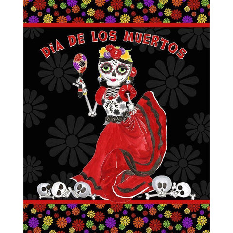 Day of the Dead portrait I-Dancing Woman on black White Modern Wood Framed Art Print by Reed, Tara