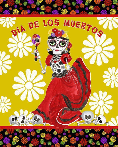 Day of the Dead portrait IV-Dancing Woman gold and white White Modern Wood Framed Art Print with Double Matting by Reed, Tara