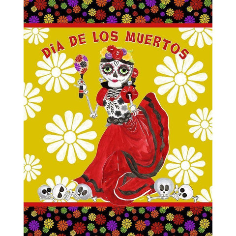 Day of the Dead portrait IV-Dancing Woman gold and white Gold Ornate Wood Framed Art Print with Double Matting by Reed, Tara