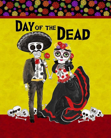 Day of the Dead portrait V-Sugar Skull Couple White Modern Wood Framed Art Print with Double Matting by Reed, Tara