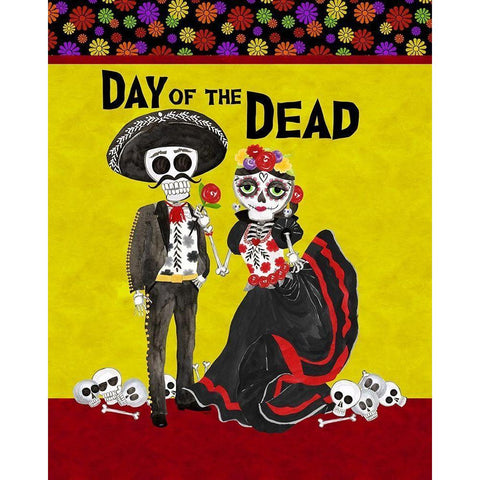 Day of the Dead portrait V-Sugar Skull Couple White Modern Wood Framed Art Print by Reed, Tara