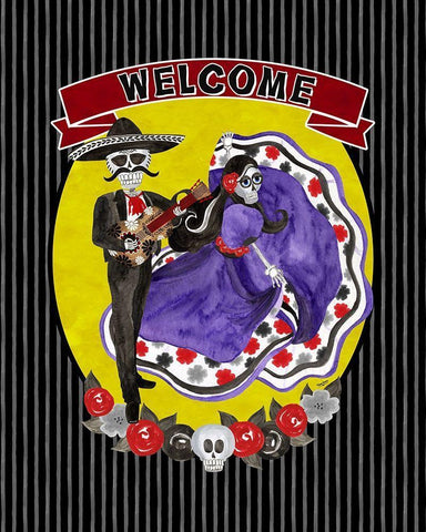 Day of the Dead portrait VII-Sugar Skull Couple welcome black Black Ornate Wood Framed Art Print with Double Matting by Reed, Tara