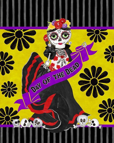 Day of the Dead portrait IX-Woman with banner Black Ornate Wood Framed Art Print with Double Matting by Reed, Tara