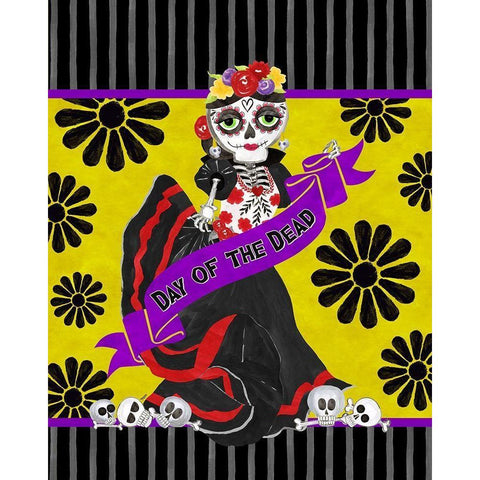 Day of the Dead portrait IX-Woman with banner White Modern Wood Framed Art Print by Reed, Tara