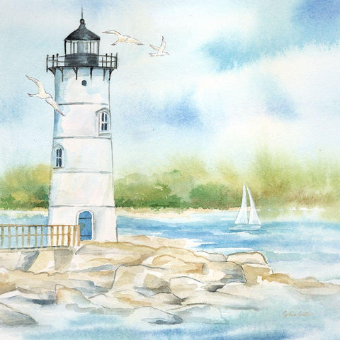 East Coast Lighthouse I Black Modern Wood Framed Art Print with Double Matting by Coulter, Cynthia