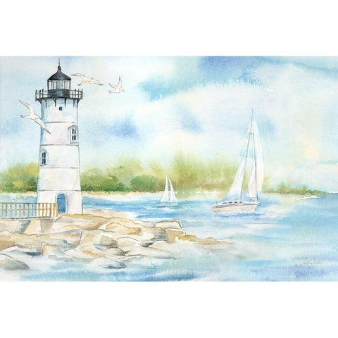 East Coast Lighthouse landscape I Black Modern Wood Framed Art Print with Double Matting by Coulter, Cynthia