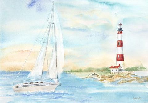 East Coast Lighthouse landscape II White Modern Wood Framed Art Print with Double Matting by Coulter, Cynthia