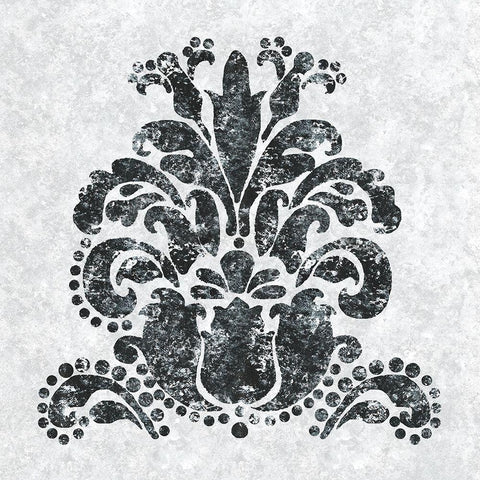 Textured Damask II on white Black Ornate Wood Framed Art Print with Double Matting by Lee C
