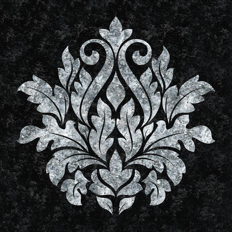 Textured Damask I on black Black Ornate Wood Framed Art Print with Double Matting by Lee C