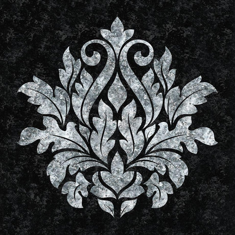 Textured Damask I on black Black Modern Wood Framed Art Print by Lee C