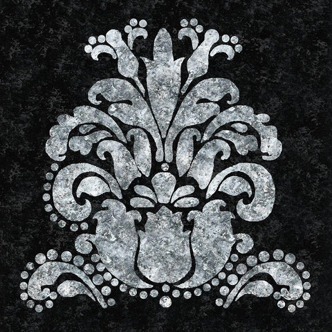 Textured Damask II on black Black Modern Wood Framed Art Print by Lee C