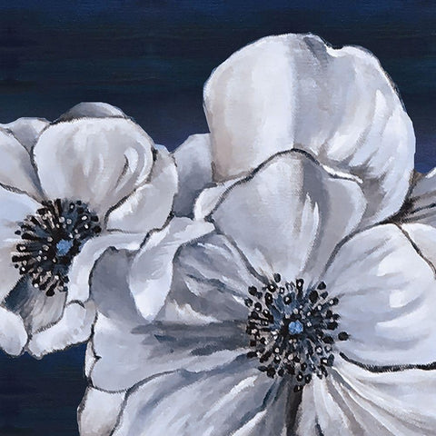 Blue and White Floral I Black Ornate Wood Framed Art Print with Double Matting by Lee C