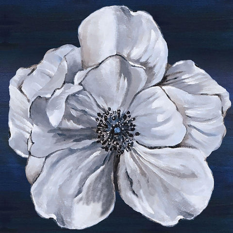 Blue and White Floral III Black Modern Wood Framed Art Print with Double Matting by Lee C