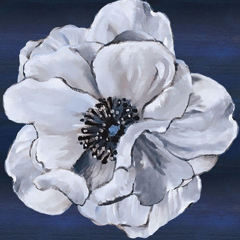 Blue and White Floral IV Black Modern Wood Framed Art Print with Double Matting by Lee C