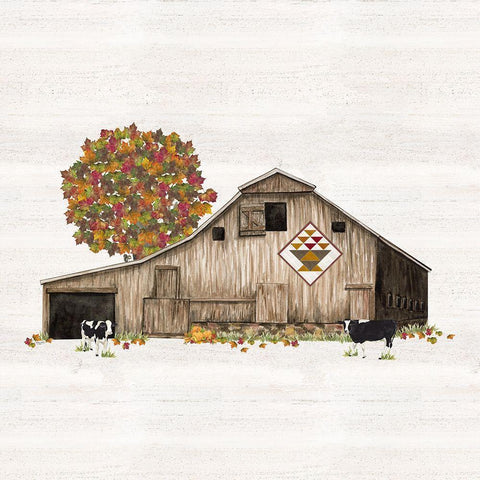 Fall Barn Quilt I Black Modern Wood Framed Art Print with Double Matting by Reed, Tara