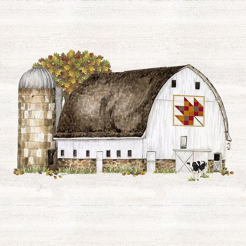 Fall Barn Quilt II Black Modern Wood Framed Art Print with Double Matting by Reed, Tara