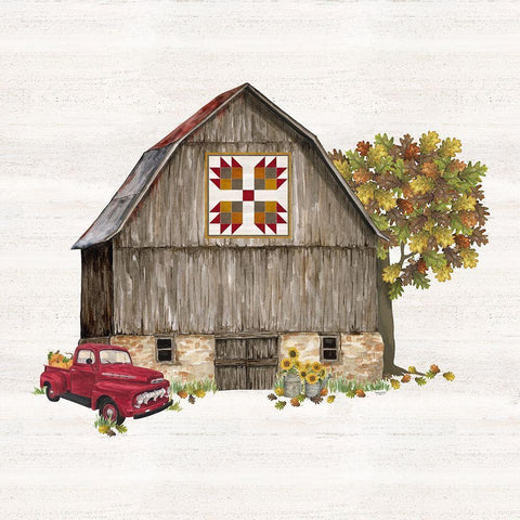 Fall Barn Quilt III Gold Ornate Wood Framed Art Print with Double Matting by Reed, Tara