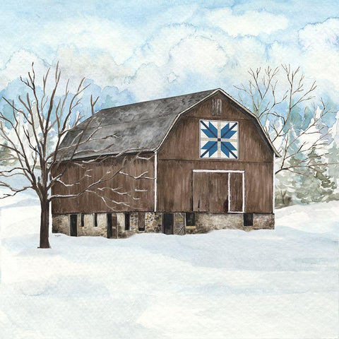 Winter Barn Quilt III White Modern Wood Framed Art Print with Double Matting by Reed, Tara