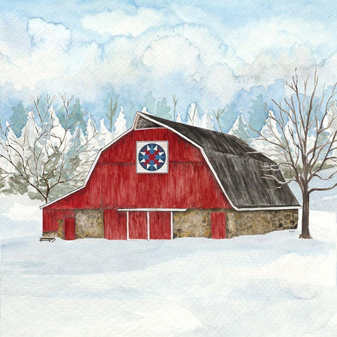 Winter Barn Quilt IV White Modern Wood Framed Art Print with Double Matting by Reed, Tara