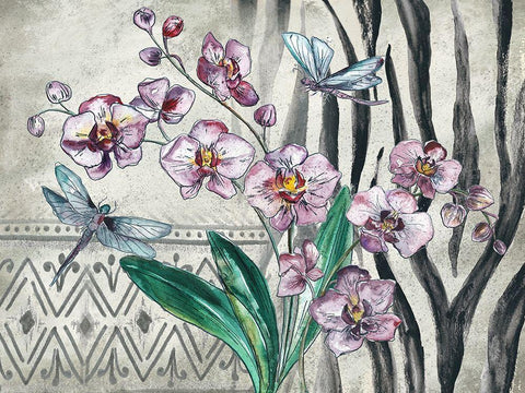 Boho Orchid landscape Black Ornate Wood Framed Art Print with Double Matting by Tre Sorelle Studios