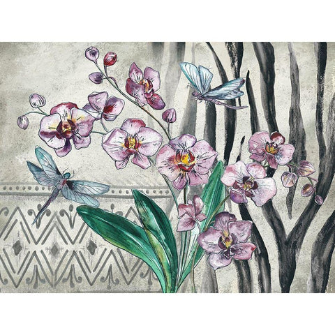 Boho Orchid landscape Black Modern Wood Framed Art Print with Double Matting by Tre Sorelle Studios