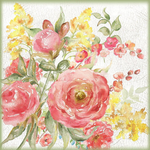 Romantic Watercolor Floral Bouquet Gold Ornate Wood Framed Art Print with Double Matting by Tre Sorelle Studios