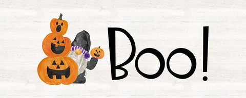 Gnomes of Halloween panel I-Boo White Modern Wood Framed Art Print with Double Matting by Reed, Tara