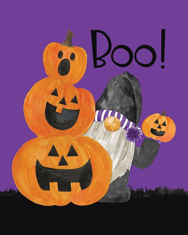 Gnomes of Halloween portrait I-Boo Black Ornate Wood Framed Art Print with Double Matting by Reed, Tara