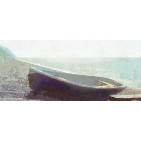 The  Blue Boat White Modern Wood Framed Art Print by Bay, Noah